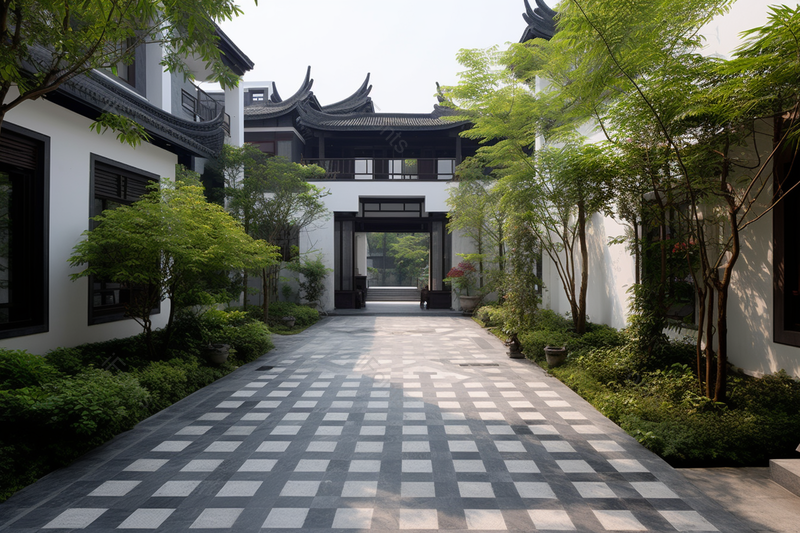 新中式别墅样板间中庭庭院设计绿植布景,高清,摄影图,摄影图片,图片大全,摄影图免费下载